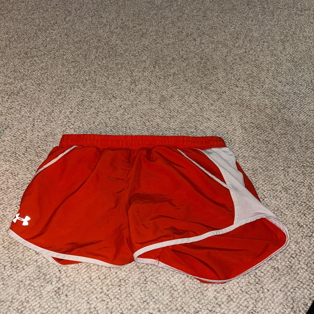 Under Armour Red and White Athletic Shorts with Moisture-Wicking Fabric